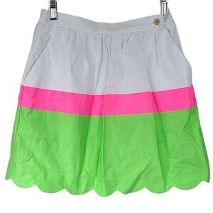 Lilly Pulitzer Vintage Fluorescent Skirt XS 0/2 Colorblock Stripe A-line Scallop